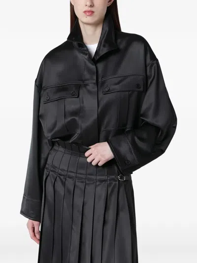 Durazzi Milano Dark Grey Glossy Viscose Shirt Jacket Women In Gray