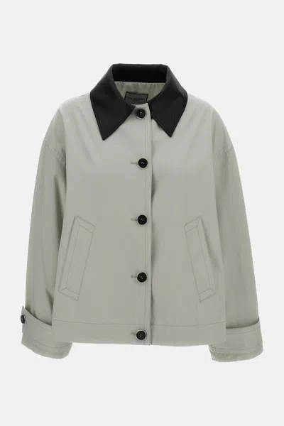 Durazzi Milano Cotton Jacket With Contrasting Leather Collar In Neutral