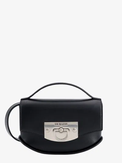 Durazzi Milano Leather Handbag With Engraved Logo In Black
