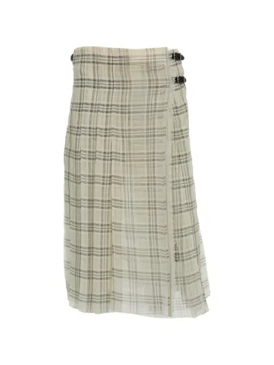 Durazzi Milano Midi Checked Kilt Skirt In Neutral