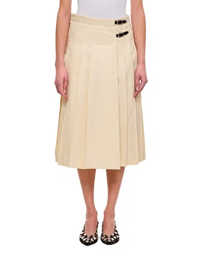 Durazzi Milano Pleated Midi Kilt With Leather Accents And Adjustable Buckles In Nude