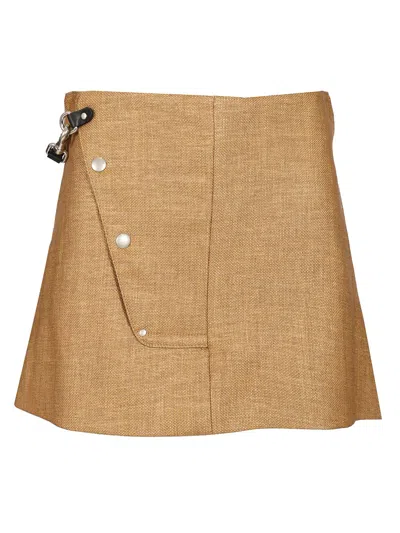 Durazzi Milano Asymmetric-fastening Raffia-effect Skirt In Neutral