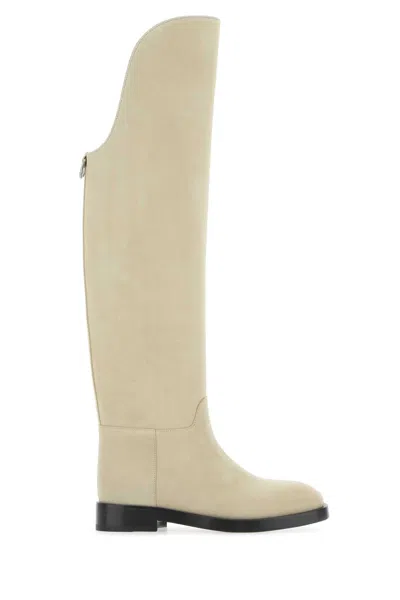 Durazzi Suede Equestrian Boots Metal Detail In Neutral