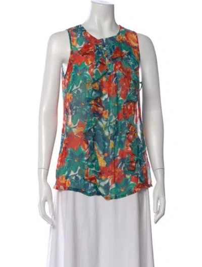 Pre-owned Duro Olowu Floral Print Crew Neck Blouse In Multi