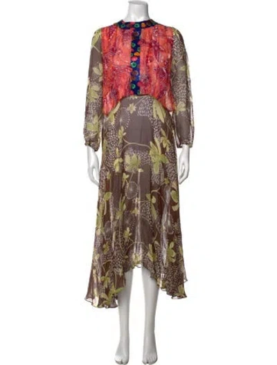 Pre-owned Duro Olowu Floral Print Long Dress In Brown