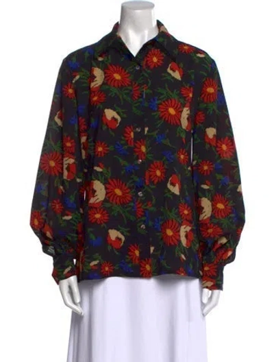 Pre-owned Duro Olowu Floral Print Long Sleeve Blouse In Black