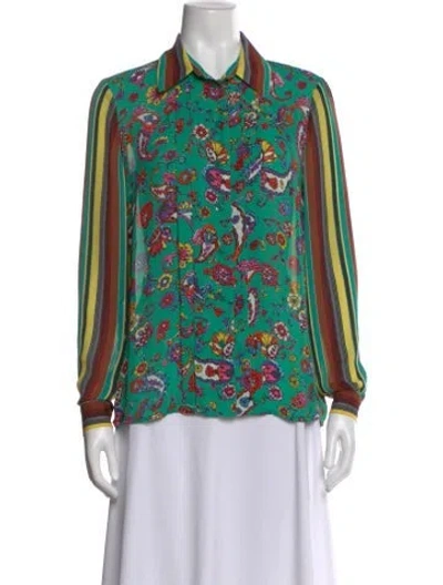 Pre-owned Duro Olowu Paisley Print Long Sleeve Blouse In Green