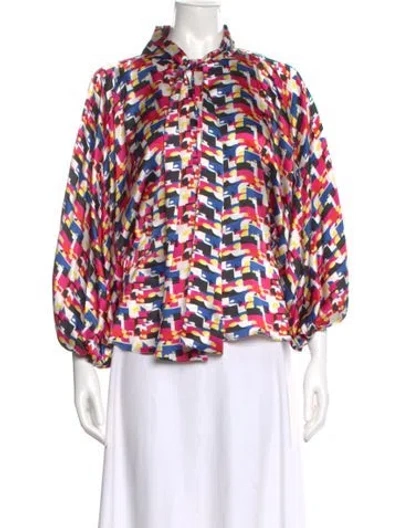 Pre-owned Duro Olowu Patterned Tie Neck Blouse In Pink