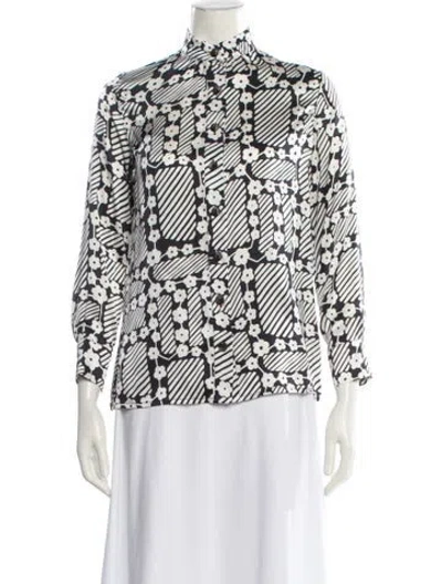 Pre-owned Duro Olowu Printed Mock Neck Blouse In White