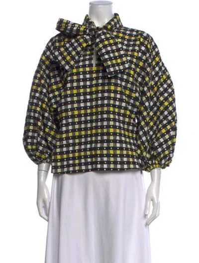Pre-owned Duro Olowu Silk Plaid Print Blouse In Black