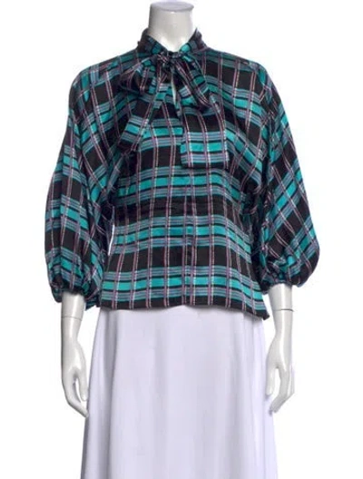 Pre-owned Duro Olowu Silk Plaid Print Blouse In Multi