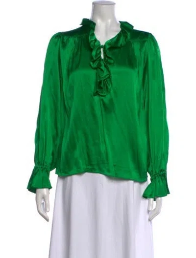 Pre-owned Duro Olowu Tie Neck Long Sleeve Blouse In Green