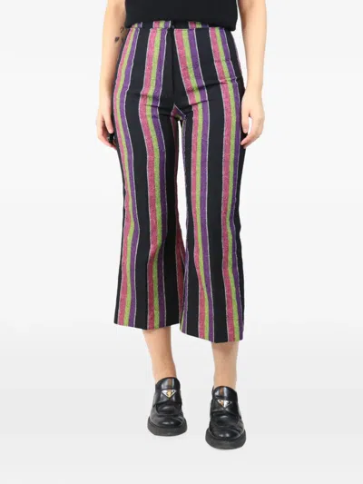 Pre-owned Duro Olowu Vintage Striped Cropped Trousers In Black