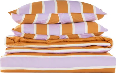 Dusen Dusen Orange & Purple Tommy Stripe Duvet Set, Full/queen