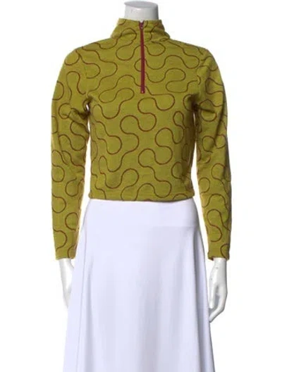 Pre-owned Dusen Dusen Printed Mock Neck Sweater In Green