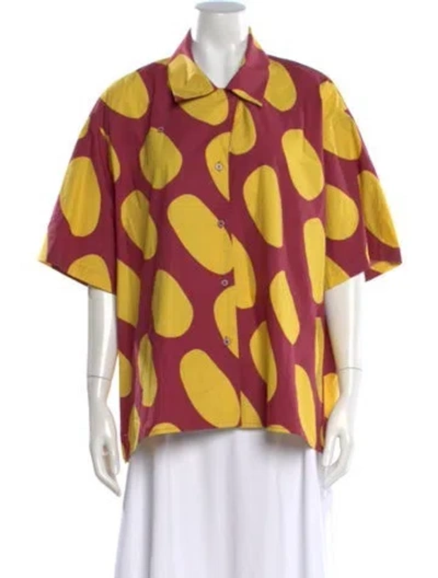 Pre-owned Dusen Dusen Printed Short Sleeve Button-up Top In Yellow