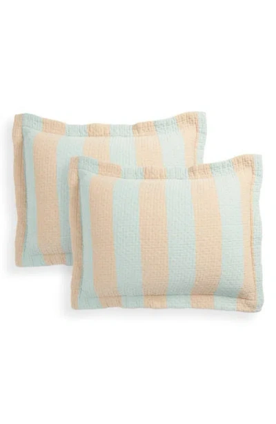 Dusen Dusen Set Of 2 Cool Stripe Cotton Matelassé Shams In Brown/green Stripe Shams