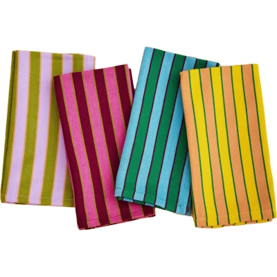 Dusen Dusen Set Of Four Stripe Cotton Napkins In Blue/green/pink