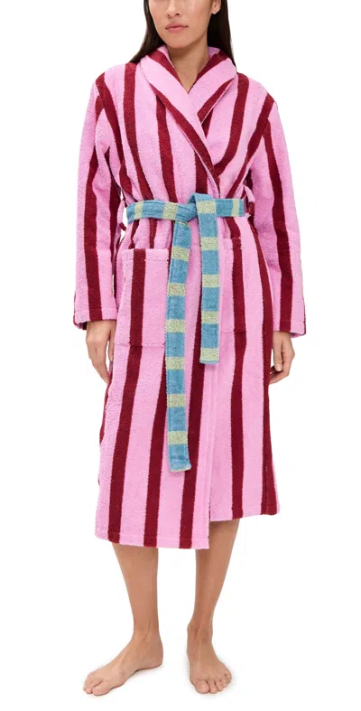 Dusen Dusen Stripe Bathrobe Magnolia In White
