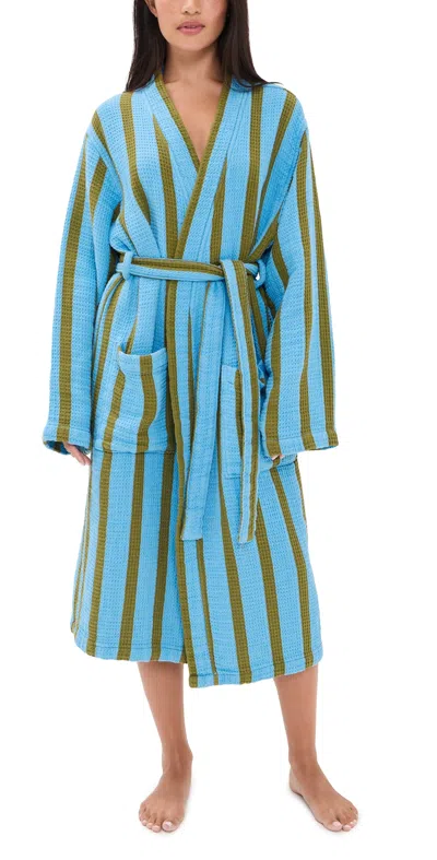 Dusen Dusen Waffle Cotton Bathrobe Blue