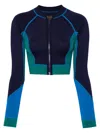 Duskii Colour-block Long-sleeved Swimming Top In Blue
