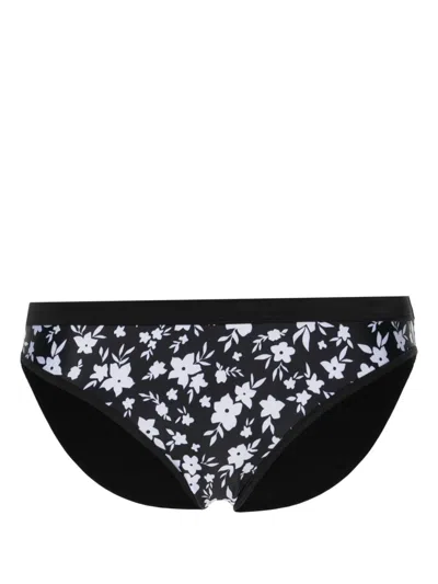 Duskii Floral-print Bikini Bottom In Black