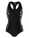 Duskii Floral-print Zip-up Swimsuit In Black