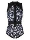 Duskii Floral-print Zip-up Swimsuit In Black