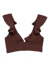Duskii Frilled Swim Top In Brown