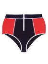 Duskii High-waisted Zipped Swim Bottom In Blue