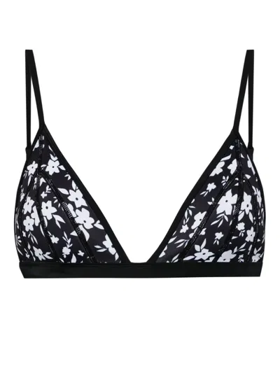 Duskii Triangle-cup Floral-print Bikini Top In Black