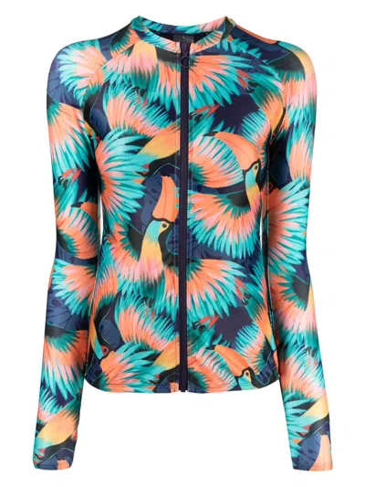 Duskii Tucan-print Zipped Swim Top In Multicolour
