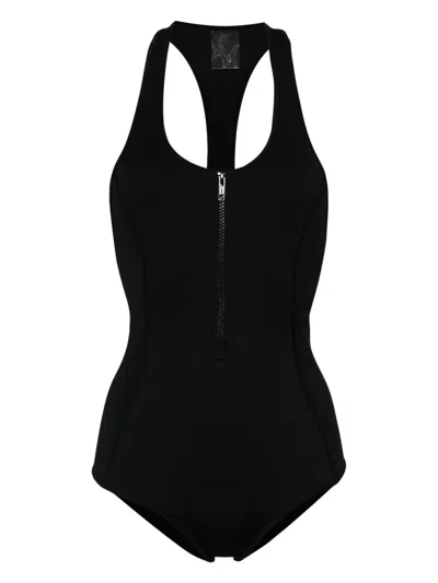 Duskii Zip-up Racerback Swimsuit In Black