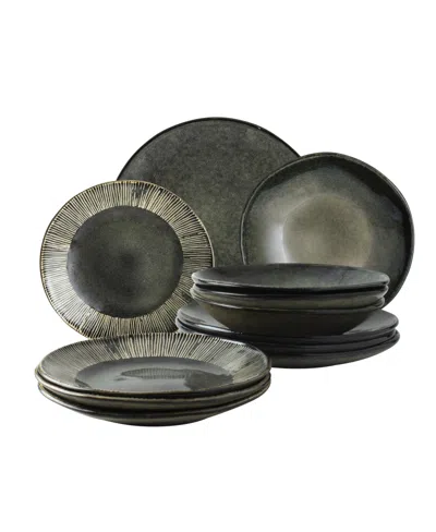 Dutch Rose Amsterdam 12 Piece Dinnerware Set, Service For 4 In Green