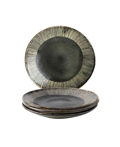 Dutch Rose Amsterdam Bread Plate Set, Service For 4 In Green