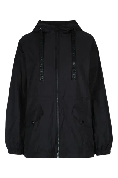 Duvetica Black Hooded Zip-up Casual Jacket In Bks