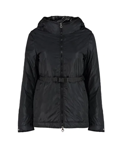 Duvetica Black Long-sleeved Hooded Casual Jacket