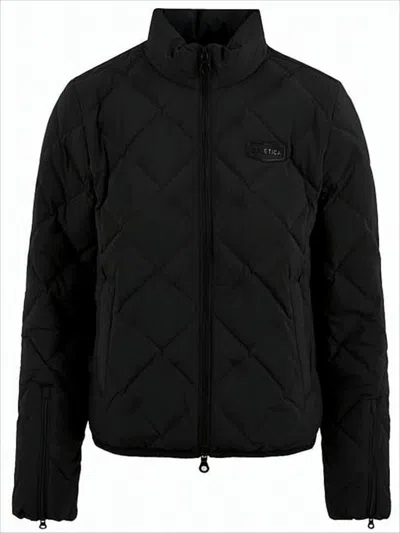 Duvetica Cropped Quilted Padded Jacket With High Collar And Zippered Cuffs In Black