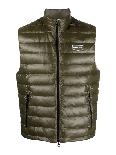 Duvetica Filucca High Neck Padded Down Gilet With Logo In Dark Green