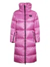 Duvetica Belted Hooded Long Down Jacket In Pink