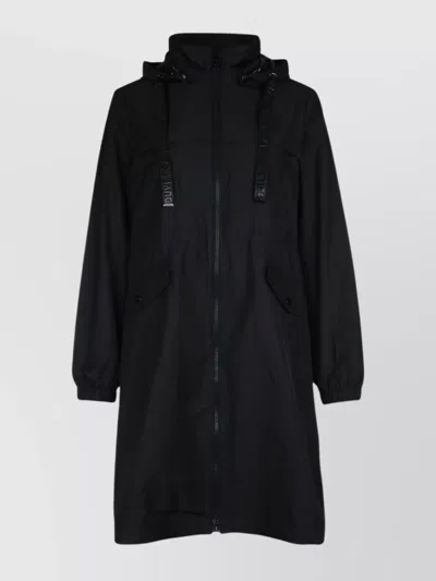 Duvetica Hooded Coat With Flap Pockets And Elastic Cuffs In Blue