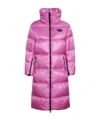 Duvetica Belted Hooded Long Down Jacket In Pink