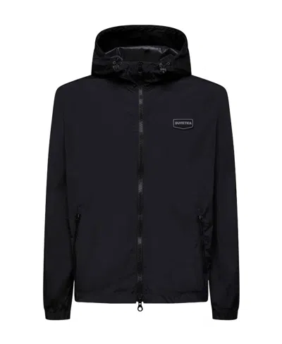 Duvetica Logo-patch Hooded Zipped Jacket In Black
