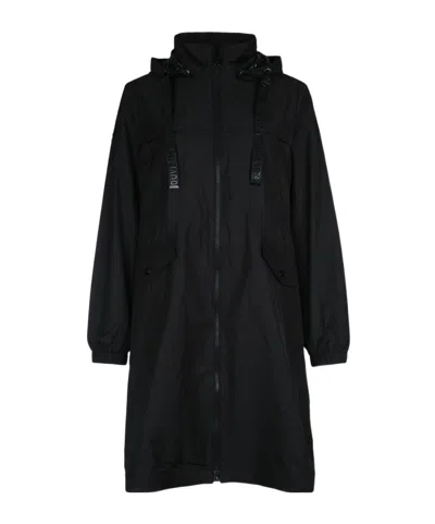 Duvetica Long-sleeved Hooded Coat In Black
