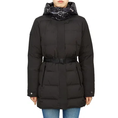 Duvetica Long-sleeved Hooded Down Jacket In Black