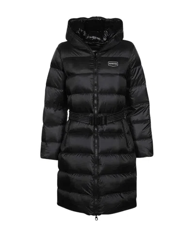 Duvetica Belted Hooded Long Down Jacket In Black