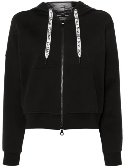 Duvetica Rubberised-logo Zipped Hoodie In Black  