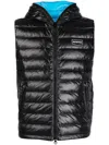 DUVETICA MEN'S BLACK PADDED GILET WITH LOGO PATCH AND HOOD