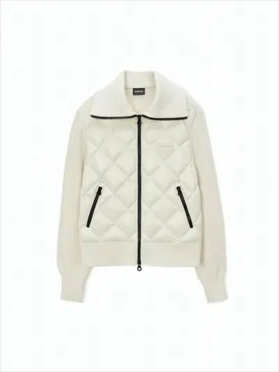 Duvetica Quilted Front Jacket With Knit Sleeves In White