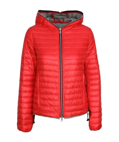 Duvetica Quilted Hooded Down Jacket In Red
